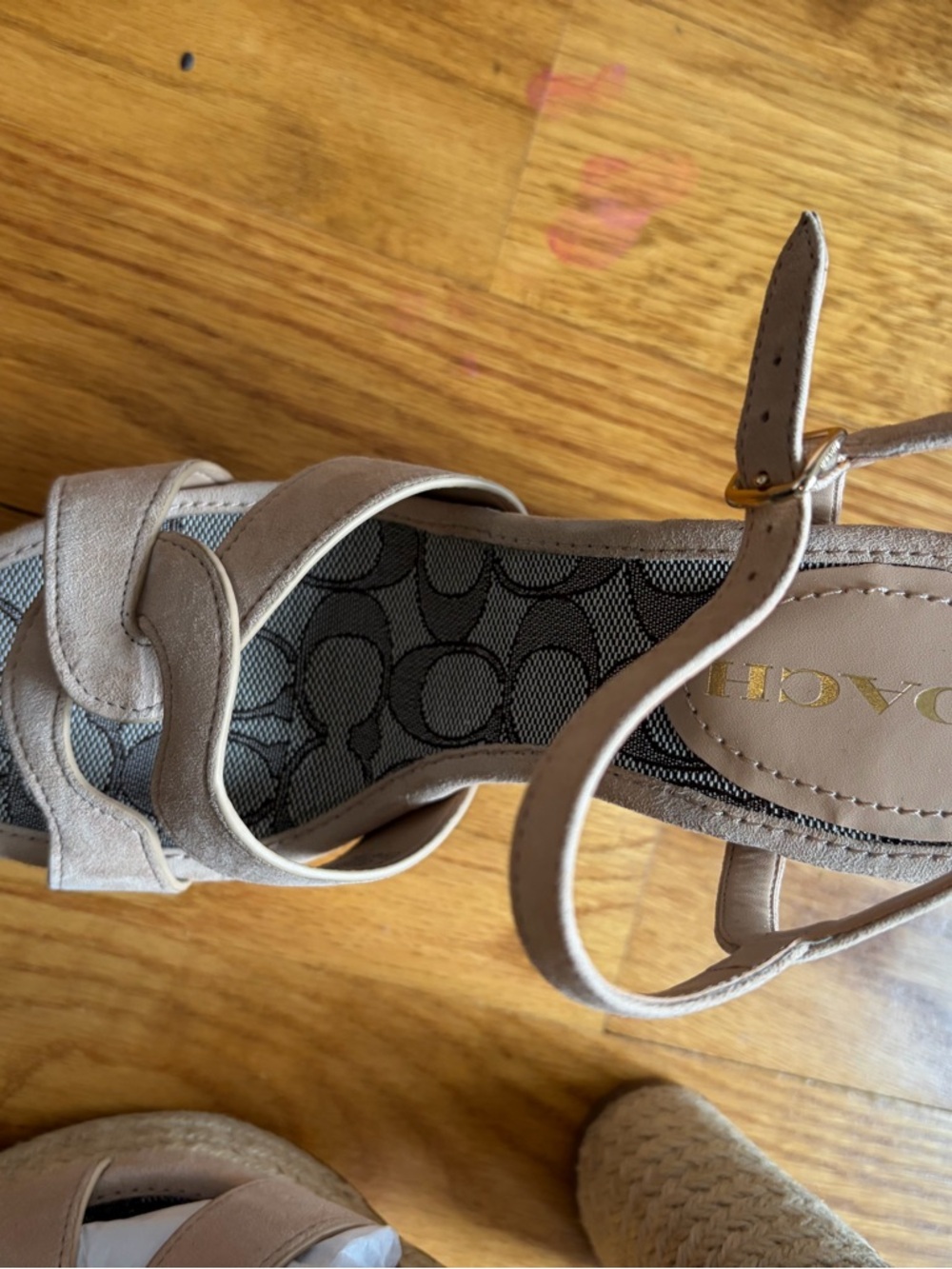 Coach Beige/Taupe Suede Strappy Ankle Sandals